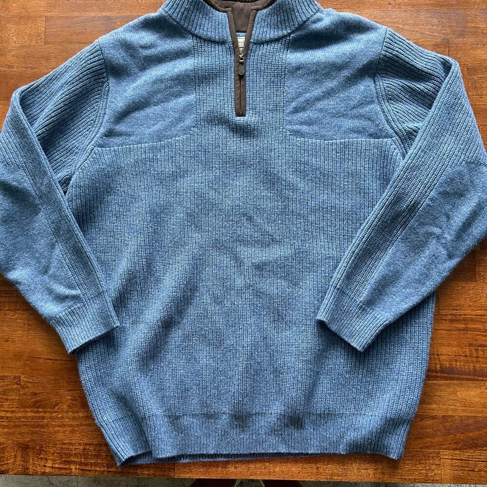 LL Bean Men’s XXL Tall Merino Wool Quarter-Zip Sweater—Blue.